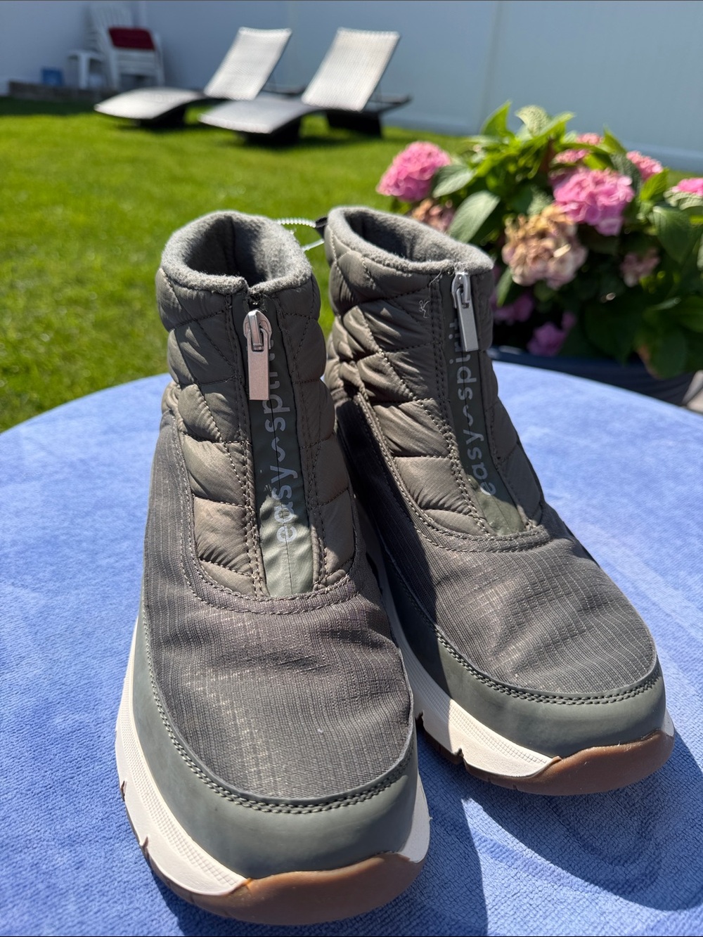 Easy Spirit Gray Front-Zip Quilted Ankle Booties